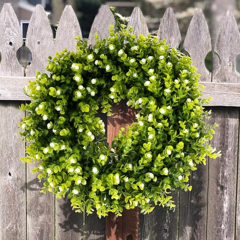 REALIFE 20" Boxwood Wreath Decorations for Home Artificial Wreath for Front Door Wreath with Gypsophila for Valentine Thanksgiving Wedding Party Decorations Wreath Outdoor and Indoor Fall Wreath in Kuwait