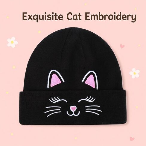 Kids Knit Beanies with Gloves, Boys Girls Embroidery Cat Hat Tractor Beanie Winter Caps for 3-8 Years in Saudi Arabia
