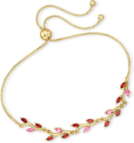 Pure Collection by Ross-Simons 0.80 ct. t.w. Garnet and .30 ct. t.w. Pink Topaz Leaf Bolo Bracelet in 18kt Gold Vermeil in Saudi Arabia
