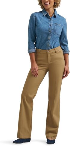 Lee Women's Ultra Lux Comfort with Flex Motion Trouser Pant, Khaki, 8 Long in Saudi Arabia