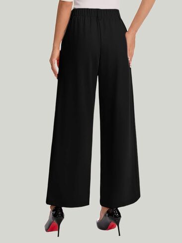 Womens Dress Wide Leg Pants Pull On Stretchy Work Pants High Waisted Business Causal Palazzos Trousers with Pockets in Saudi Arabia