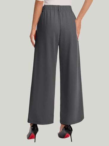 Womens Dress Wide Leg Pants Pull On Stretchy Work Pants High Waisted Business Causal Palazzos Trousers with Pockets in Kuwait
