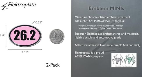 Elektroplate 2 Mini 26.2 Marathon Pink OEM chrome chrome للدراجات النارية ، والمراكب المائية ، والزخارف | ملاءمة عالمية في 2.15 "x x1.4 | Weatherproof | 2 pack in Kuwait