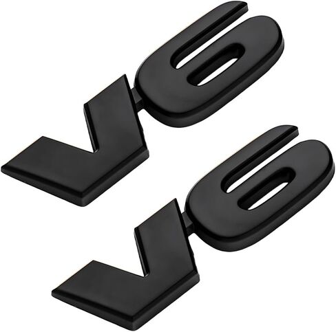 2 PCS V6 Metal Emblem, 3D V6 Nameplate Logo Badge Sticker Car Bumper Decal, Self-Adhesive Metal Emblem Sticker Exterior Decor for Vehicle Trunk Tailgate Side Fender (Black) in Kuwait