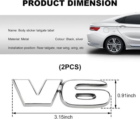 2 PCS V6 Metal Emblem, 3D V6 Nameplate Logo Badge Sticker Car Bumper Decal, Self-Adhesive Metal Emblem Sticker Exterior Decor for Vehicle Trunk Tailgate Side Fender (Black) in Saudi Arabia