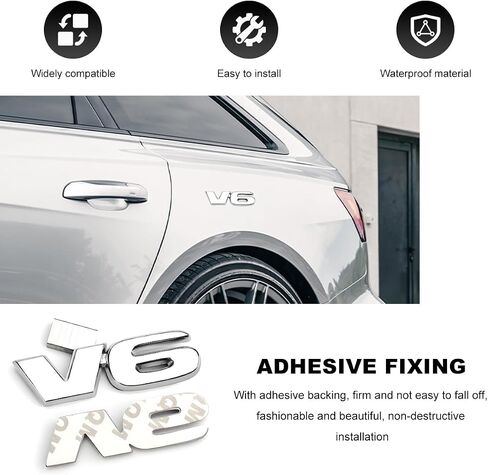 2 PCS V6 Metal Emblem, 3D V6 Nameplate Logo Badge Sticker Car Bumper Decal, Self-Adhesive Metal Emblem Sticker Exterior Decor for Vehicle Trunk Tailgate Side Fender (Black) in Saudi Arabia