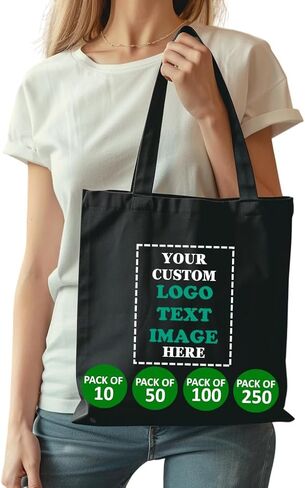 Pack of 10 | 50 | 100 | 250 Promotional Tote Bags with Custom Logo,Custom Tote Bag in Bulk, Text or Image, Bulk Custom Logo Tote Bag, Custom Bags for Business,Reusable Shopping Tote Bags for Grocery in Saudi Arabia
