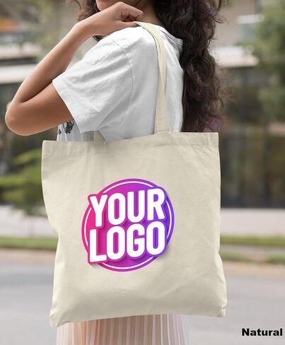 Pack of 10 | 50 | 100 | 250 Promotional Tote Bags with Custom Logo,Custom Tote Bag in Bulk, Text or Image, Bulk Custom Logo Tote Bag, Custom Bags for Business,Reusable Shopping Tote Bags for Grocery in Saudi Arabia