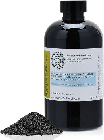 PureC60OliveOil C60 زيت الحبة السوداء العضوي 100 مل / 3.4 أونصة سائلة - 99.95% كربون 60 خالي من المذيبات 80 ملجم - زجاجة كهرمانية - زيت الحبة السوداء كربون 60 - من المنتج العالمي الرائد in Saudi Arabia