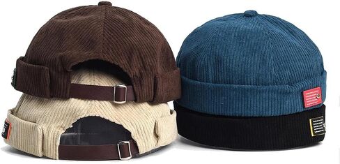 Mens Docker Cap Brimless Hats Skull Cap Sailor Caps Adjustable Rolled Cuff Retro Womens Beanie Hat in Saudi Arabia