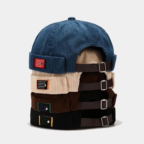 Mens Docker Cap Brimless Hats Skull Cap Sailor Caps Adjustable Rolled Cuff Retro Womens Beanie Hat in Saudi Arabia
