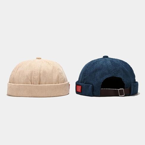 Mens Docker Cap Brimless Hats Skull Cap Sailor Caps Adjustable Rolled Cuff Retro Womens Beanie Hat in Saudi Arabia