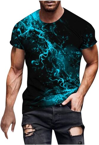 Muscularfit T Shirts for Man Big and Tall Short Sleeve Casual Athletic Shirts Funny 3D Flame Print Graphic Tee Shirts for Men in Kuwait