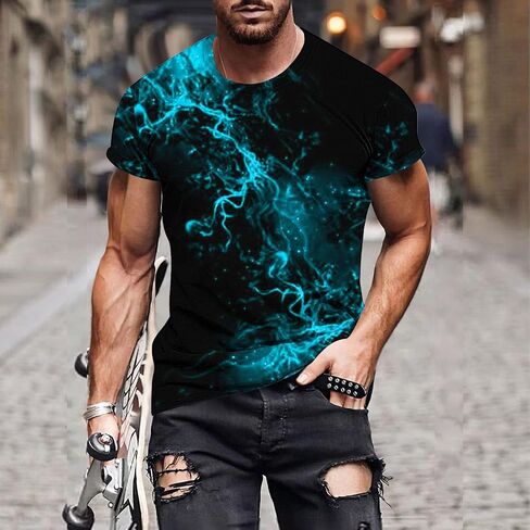 Muscularfit T Shirts for Man Big and Tall Short Sleeve Casual Athletic Shirts Funny 3D Flame Print Graphic Tee Shirts for Men in Kuwait