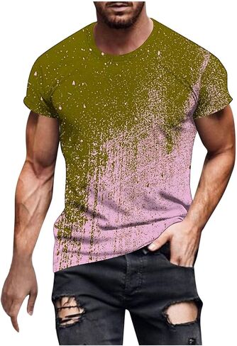 Muscularfit T Shirts for Man Big and Tall Short Sleeve Casual Athletic Shirts Funny 3D Flame Print Graphic Tee Shirts for Men in Kuwait
