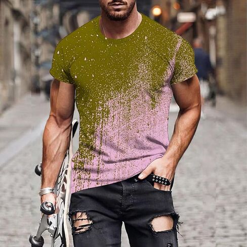 Muscularfit T Shirts for Man Big and Tall Short Sleeve Casual Athletic Shirts Funny 3D Flame Print Graphic Tee Shirts for Men in Kuwait
