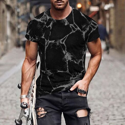 Muscularfit T Shirts for Man Big and Tall Short Sleeve Casual Athletic Shirts Funny 3D Flame Print Graphic Tee Shirts for Men in Kuwait
