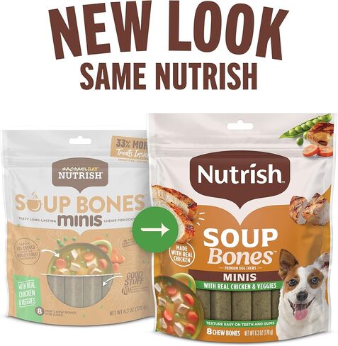 نوتريش راشيل راي شوربة بونز مينيس للكلاب مع الدجاج الحقيقي والخضار، 16 قطعة مضغ، 12.6 أونصة (عبوة من 6 قطع) in Kuwait