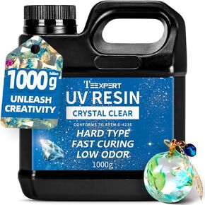 Teexpert UV Resin 1000g Upgraded Crystal Clear UV Resin Kit, Hard Type, Odorless, Fast Curing for Jewelry Making, Doming, Casting in molds and Resin Crafts Earrings, Coasters