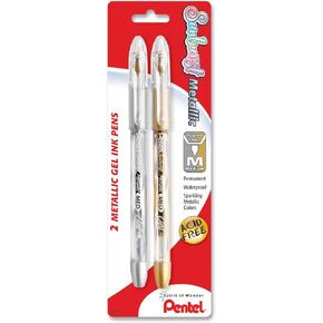 Pentel Sunburst Metallic Gel Pen, Medium Line, Permanent Gold and Silver Ink, 2 Pack (K908MBP2XZ)