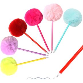 Pom Pom Ballpoint Pen 6 Pack Fluffy Pen Cute Pens Fuzzy Pens for School Office,Blue Ink,Pink,Puple,Yellow,Green,Red, Light Pink
