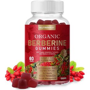 Premium Organic Berberine HCl Gummies (1200mg) with Ceylon Cinnamon, Turmeric, Milk Thistle, and Artichoke - Sugar Free Gluten Free High Potency Weight Loss Supplement