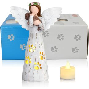 Dog Memorial Gifts for Dog Lovers - Dog Angel Memorial Statue Candle Holder with Flickering LED Candle, Loss of Dog Gifts, Dogs Passing Away Sympathy Remembrance Gift