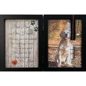 Pet Memorial 5"x7" Picture Frame with Vial Urn for Dog or Cat with Ribbon and Hanging Vial Features a Folding Photo Frame and Sympathy Poem Loss of Pet Gift