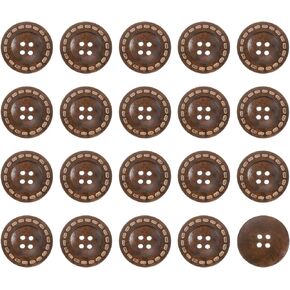 uxcell 100Pcs Wooden Buttons, 9mm 4 Hole Round Wood Button Wood Sewing Button Dotted Line Pattern for Sewing DIY Craft Clothing, Dark Brown