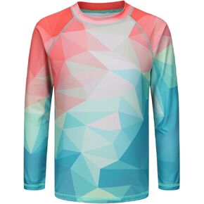 Girls Long Sleeve Swim Shirt Rash Guard Swimsuits for Girls UPF 50+ Sun Protection Bathing Suit Hawaiian Swimwear 3-16 Years