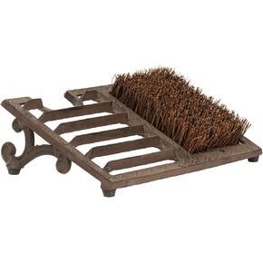 MyGift Dark Brown Cast Iron Heavy Duty Outdoor Entryway Doormat Shoe Scraper and Dirt Cleaner Brush with Angled Design and Boot Puller