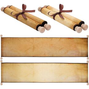 2 Pack Vintage Blank Paper Scrolls Vintage Scroll Paper Wrapped on Wood Rod Long Aged Blank Scroll for Writing, Drawing, Calligraphy, 7.3 x 30-32 Inches