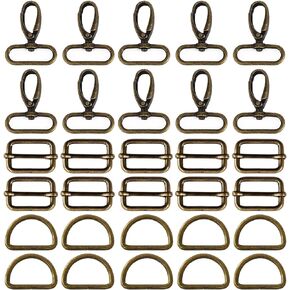 60pcs Keychain Hooks with D Rings Set Purse Hardware Metal Swivel Clip Hook Slides Buckles D-Ring Slide Buckle for Handbag Purse, Strap, Backpack DIY Craft Accessories,Bronze,1 inch