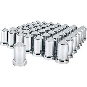 United Pacific 10117Cb - Wheel Lug Nut Cover Set - 33Mm X 3 3/16" Chrome Plastic Pointed Nut Cover With Flange - Push-On