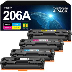 Wiseta Compatible Toner Cartridge Replacement for HP 206A (Black, Cyan, Magenta, Yellow 4 Pack)