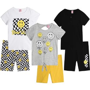 Girls' Active Shorts Set - 6 Piece Fashion T-Shirts and Performance Bike Shorts - Summer Outfit for Girls (7-16)