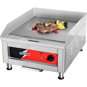 CROSSON 24"*16" Commercial Electric Countertop Griddle,Flat Top Heavy Duty Griddles with Non-Stick 2/5" Thick Iron Cooking Plate for Restaurant use-120V/3500W,Spatula Bonuses