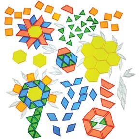 Constructive Playthings Translucent Pattern Blocks, Light Table Manipulatives, STEM Toys, Sensory Play, Create, Build and Design, Color Exploration, Set of 147 Blocks, Toys for Kids 3 Years and Up