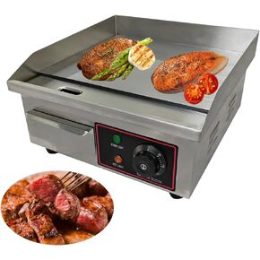 22" Extra Large Electric Griddle, Commercial Electric Countertop Griddle Grill,Stainless Steel Flat Top Grills for Kitchen Restaurant Indoor with Adjustable Temperature Control - 1600W, 110V