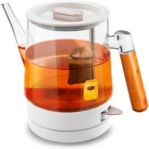 غلاية كهربائية للشاي والقهوة سعة 1.0 لتر، غلاية شاي كهربائية سريعة الغليان 1000 وات، غلاية شاي زجاجية صغيرة مع إغلاق تلقائي، إبريق شاي بمقبض خشبي فريد، خالية من مادة BPA in Kuwait