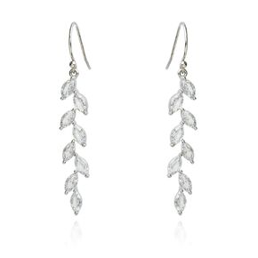 Handmade 925 Sterling Silver Leaf Dangling Earrings Crystal Wedding Dangle Earrings for Brides Bridesmaid Gift