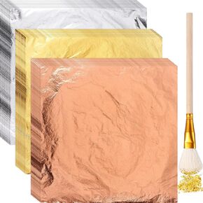 Cunhill 150 Sheets Gold Foil Sheets for Art Silver Rose Gold Leaf Sheets with Gilding Brush Gold Foil Paper Craft for Arts, Painting, Gilding Crafting, Jewelry, Resin, Nails 5.5 x 5.5 Inch