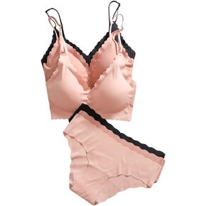 Verdusa Women's 6 Piece Scalloped Seamless No Show Bra and Panty Lingerie Sets