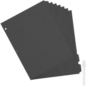 3 Ring Binder Dividers with 8-Tabs for Letter Size, 12 Sets, 1/8 Cut Tab, 3 Hole Punch Section Index Dividers for Binders, Black Page Dividers for 3 Ring Binder with Tabs