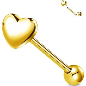 Jewseen G23 Implant Grade Titanium Tongue Piercing Jewelry Heart Tongue Rings Internally Threaded Tongue Barbell for Women Men