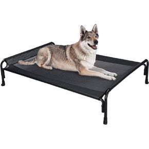 Veehoo Elevated Dog Bed, Outdoor Raised Dog Cots Bed for Medium Dogs, Cooling Camping Elevated Pet Bed with Slope Headrest for Indoor and Outdoor, Washable Breathable, Medium, Beige Coffee, CWC2204
