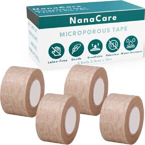 Tan Microporous Surgical Tape 1 inch x 11yd (4 Rolls) | Micropore Tape | Skin Coloured Nose Tape |Medical Tape for Skin, Dressings & Rhinoplasty Recovery | First Aid for Sensitive Skin