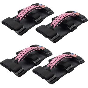 Premium Paracord Roll Bar Grab Handles for Jeep Wrangler YJ TJ JK JKU JL JLU Sports Sahara Freedom Rubicon Unlimited X Gladiator JT 1955-2023 UTV ATV (4Pack, Red)