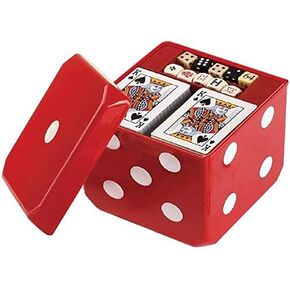 Gamie 6-in-1 Dice Cube Game Set Board Game and Casino Set–Includes Chess, Checkers and Backgammon, 2 Decks of Playing Cards, Poker Chips, Poker Dice and Dominoes-Complete Kit for Family Fun