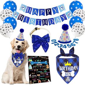 Dog Birthday Bandanas Dog Birthday Party Supplies Include Dog Birthday Banner Dog Paw Balloons Dog Birthday Outfit Hat for Dog Birthday Decorations